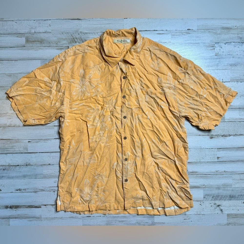 Tommy Bahama Mens XL 100% Silk Hawaiian Shirt Orange